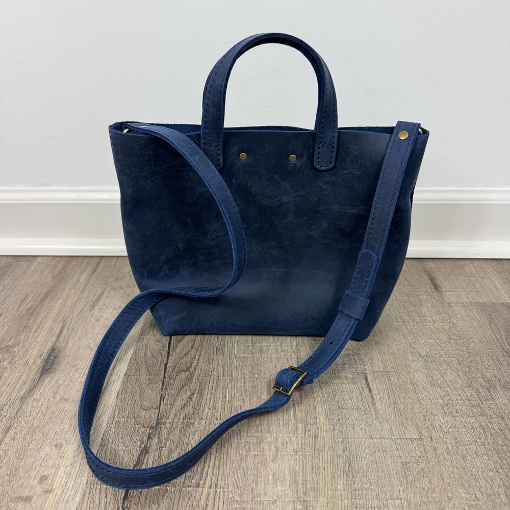Portland Leather Goods Mini Crossbody Deep Water Blue Tote Bag - Picture 5 of 10